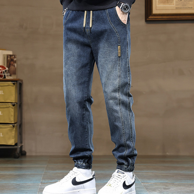 MarketA 男士彈力刷毛束口牛仔褲