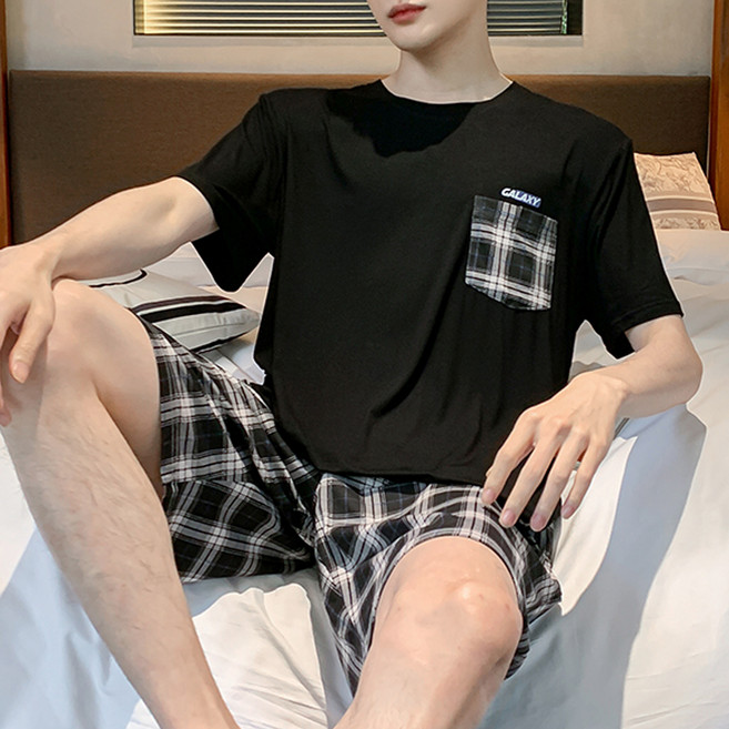 세컨핑크 남성용 통기성 고급 모달 데일리 반팔 잠옷 세트