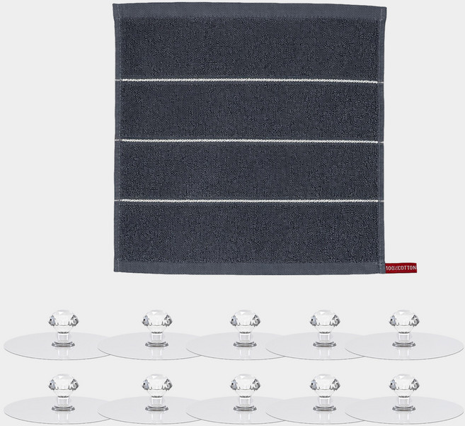 모나코올리브 호텔식 스트라이프 핸드타월 + 크리스탈 후크 10p 세트, 그레이(핸드타월), 투명(후크), 1세트
