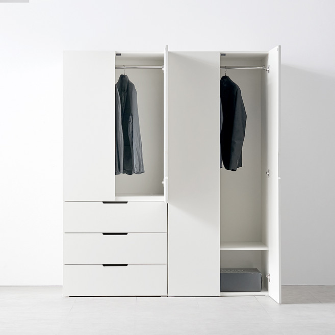 웰퍼니쳐 담우 1단 행거선반형 800 + 3단 서랍형 800 옷장 세트 방문설치, 화이트