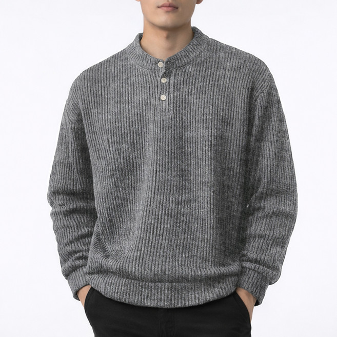 단군 남성용 루즈핏 골지 헨리넥 니트 맨투맨