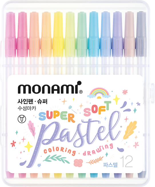 모나미 슈퍼사인펜 파스텔 12색 세트, 혼합색상, 1세트