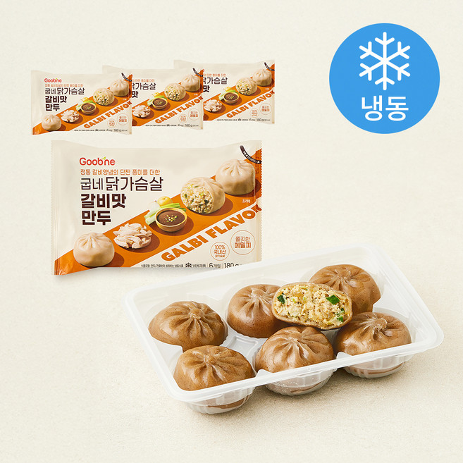 굽네 닭가슴살 갈비맛 만두 6개입 (냉동), 180g, 4개