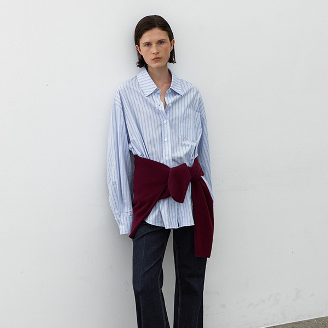 아틀리에나인 여성용 에센셜 코튼 스트라이프 릴렉스 셔츠 BL-4367