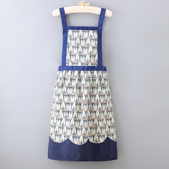 다파랑 어린이집 카페 작업용 꽃무늬 포켓 원피스 앞치마 HJ1345, 블루, 1개