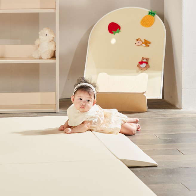 BUNNYHOUSE 유아용 슬라이드 매트 + 미끄럼방지 패드 2p 세트, 크림