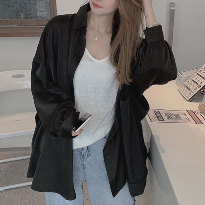 PEONIST 女款寬鬆休閒絲質襯衫