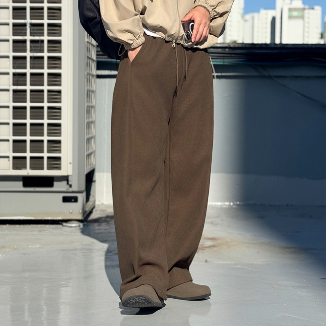 CONFIAR 男士燈芯絨側邊抓皺鬆緊帶寬版刷毛長褲 TC9547
