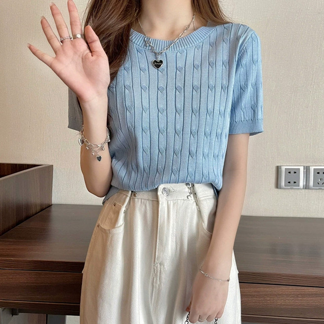 Banya Story 女款麻花針織短袖T恤 WW33