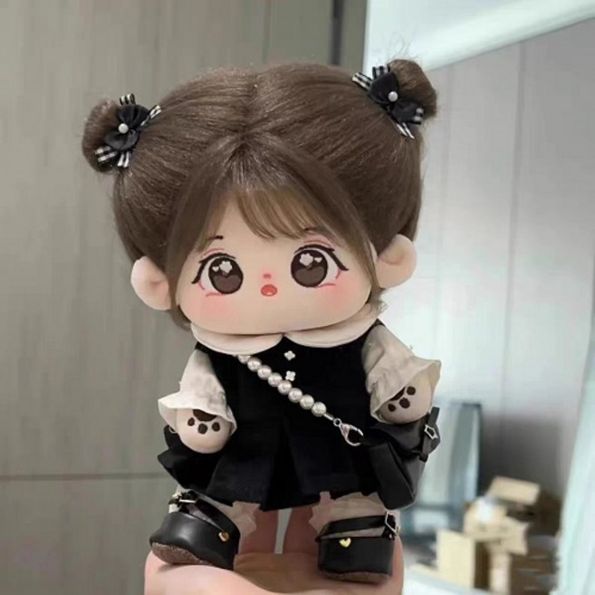 모카돌 닝닝 유골 무속성 솜인형 + 원피스 + 리본핀 세트, 20cm, 블랙(원피스), 랜덤발송(리본핀), 1세트