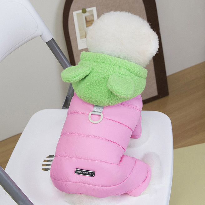 딩동펫 반려동물 뽀글토끼 똑딱이 올인원 패딩, 핑크, 1개