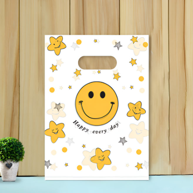 마미루 선물용 원형 손잡이 비닐 쇼핑백 디자인 01, 혼합색상, 100개