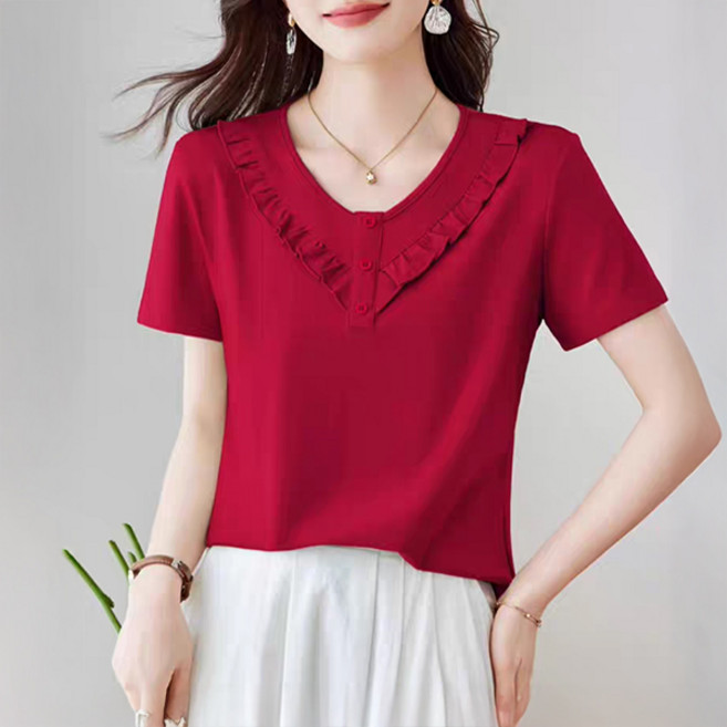 루나걸 여성용 레헤니씨 빅사이즈 프릴 티셔츠 L26SMBL031914