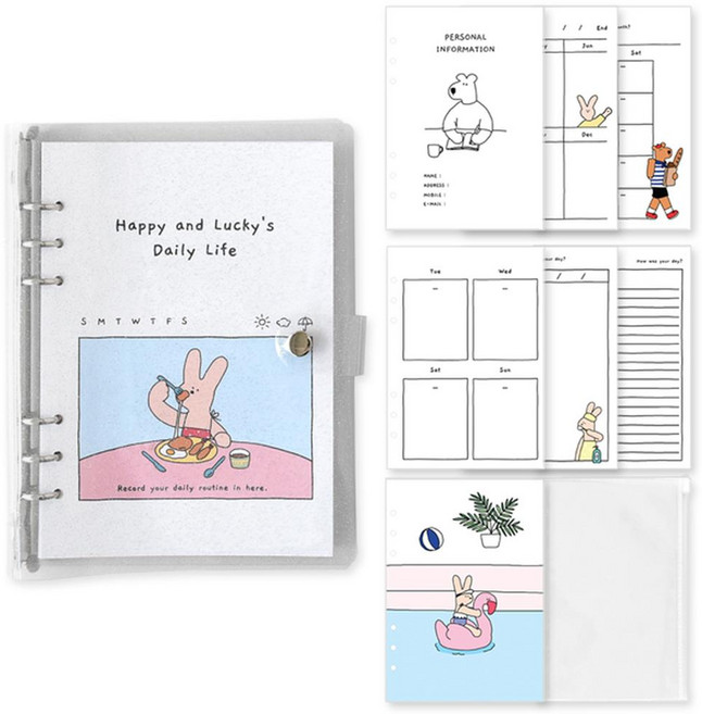 Monolike A5 Happy & Lucky 6孔萬年型手帳套組, 1個, 午餐時光