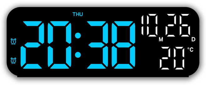 Couselect 簡約數碼LED電子鐘/多功能桌鐘/大螢幕鬧鐘 聲控開關/倒數計時 9吋, 黑色