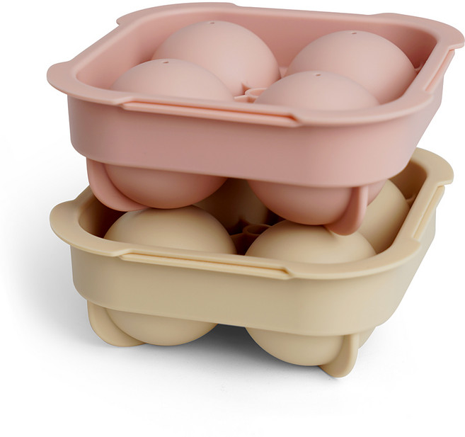 실리가든 원형 4구 빅볼파스텔 실리콘 얼음틀 2종 세트, 크림베이지 + 피치핑크, 1세트