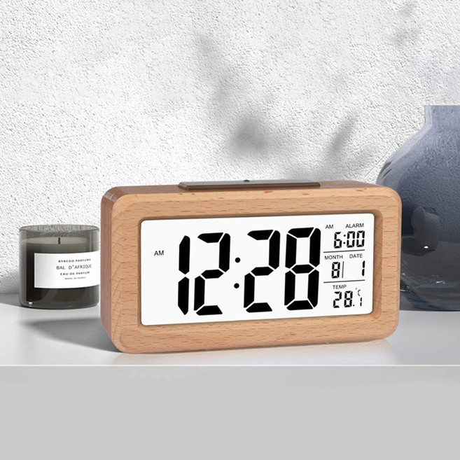 루아즈 탁상 시끄러운 자명종 무소음 알람시계, 우드