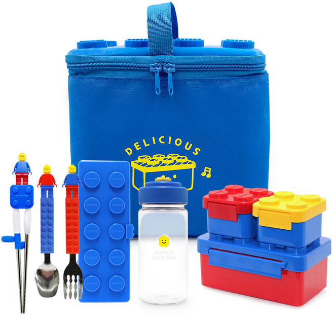 옥스포드 피크닉 킹세트, 블루, 런치박스 + 스텐 3종 + 블럭 보온보냉백