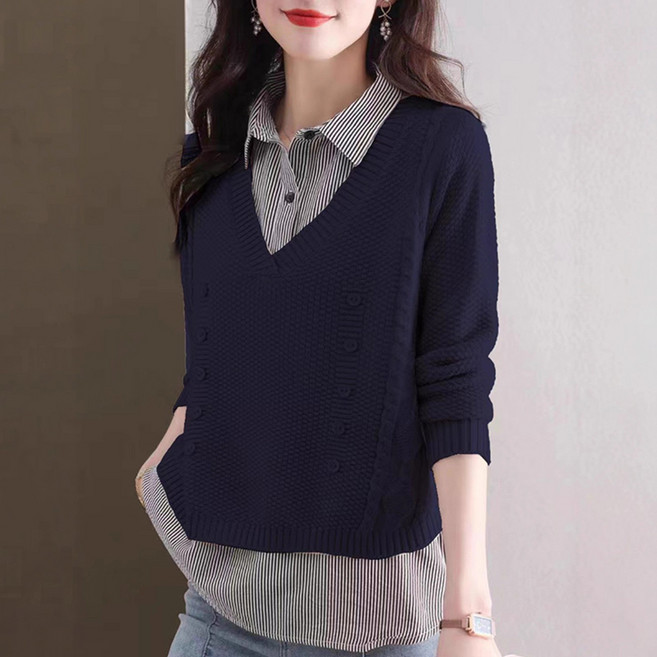 마켓에이 여성용 브이 셔츠 레이어드 니트