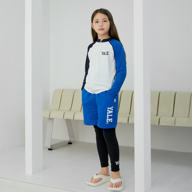 예일키즈 아동용 유니버시티 래쉬가드 집업 + 10부 팬츠 + 하프 팬츠 셋업 YJCCRUD23092