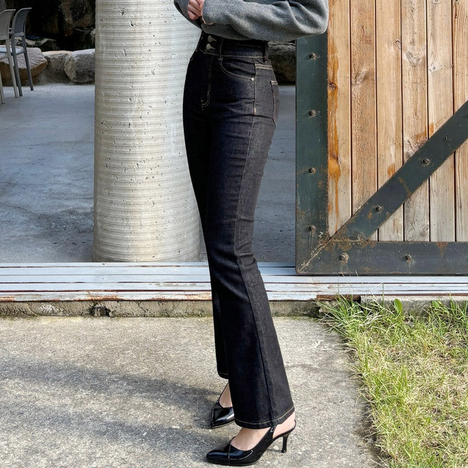 인비비드 여성용 롱/기본 기장 투버튼 하이웨스트 부츠컷 생지 청바지 G11D17_ij5568