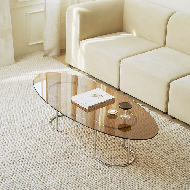 룸앤홈 보트 유리 테이블 1400, 브라운