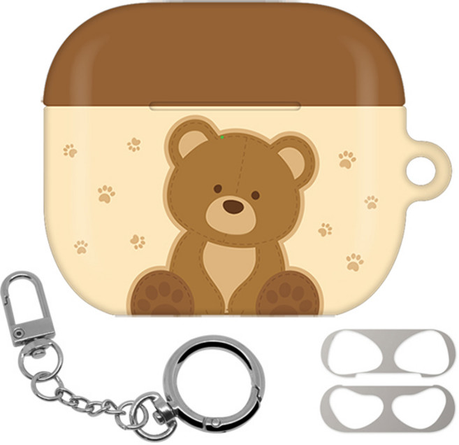 몬드몬드 하드 에어팟 3세대 케이스 + 철가루방지 스티커 + 키링 세트, 트랙스베어패턴(케이스), 1개