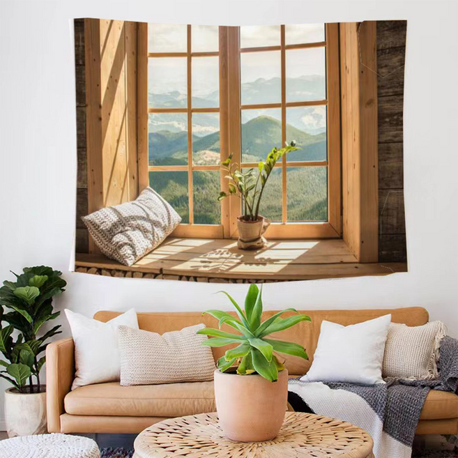 Modici 北歐窗景室內裝飾牆壁掛毯布海報, LS-CDDF-19