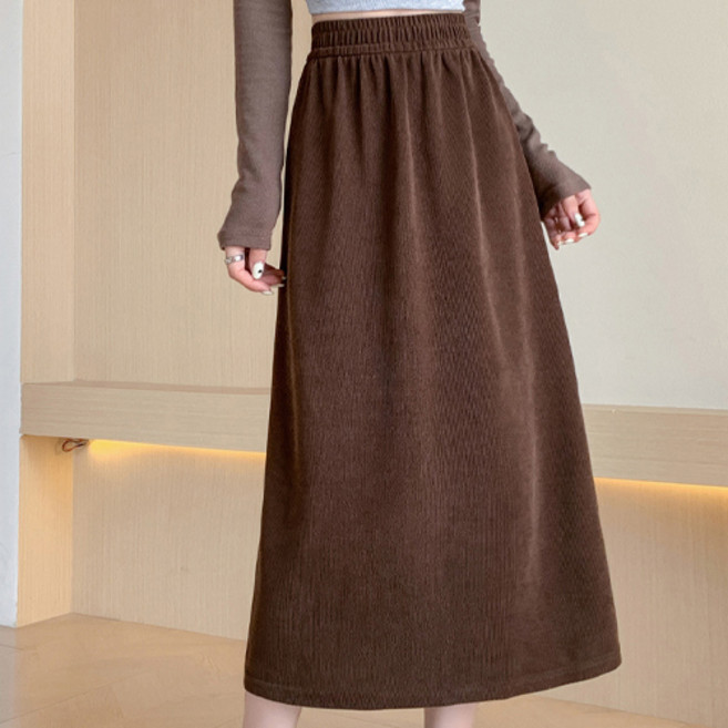 아이캔심플 여성용 데일리 슬림핏 밴딩 뒷트임 롱스커트