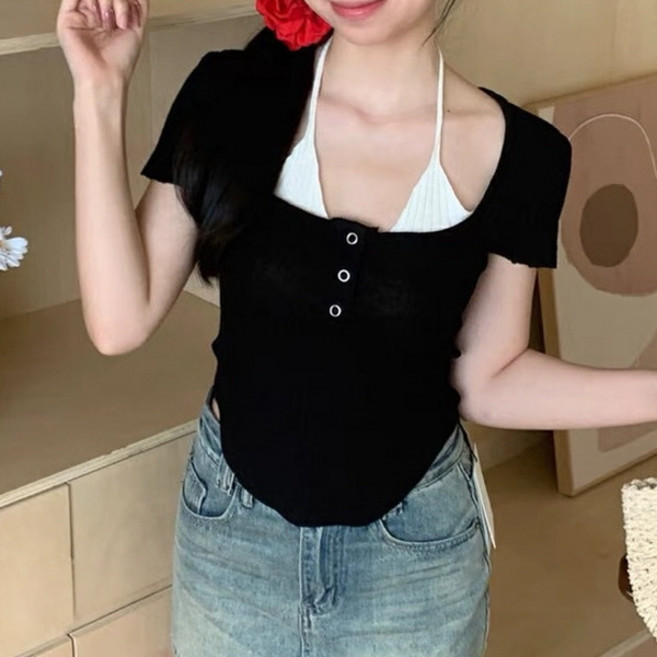 PEONIST 女款繞頸性感層次T恤