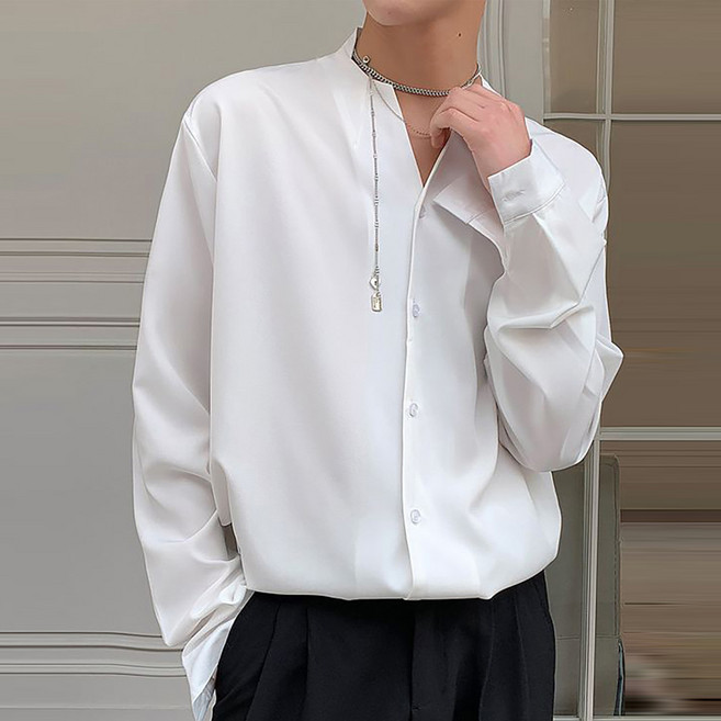 DM 남성용 미니멀 오픈 카라 포인트 셔츠