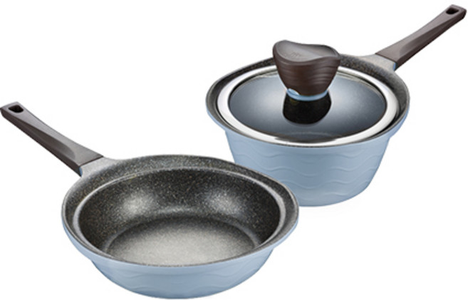 PN풍년 브리에 미니 세트, 블루, 16cm 프라이팬 + 16cm 냄비 + 유리 뚜껑, 1세트