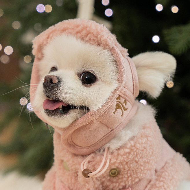 도그아이 강아지 무스탕 모자, 핑크, 1개