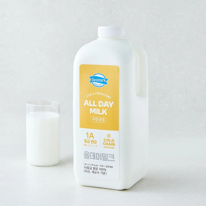 덴마크 국내산 무항생제 인증 All Day Milk 신선한 1A등급 우유, 1개, 1.8L - 쿠팡