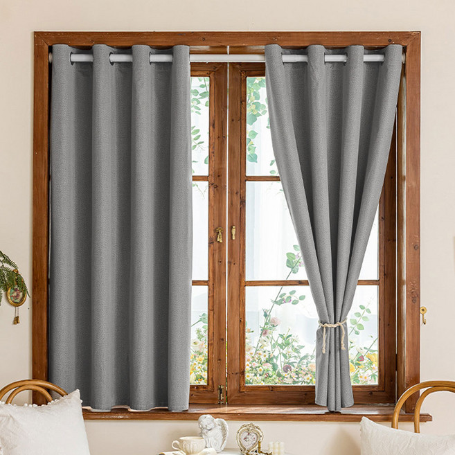 韓國 GNY 亞麻質感生活防水遮光窗簾 2入, 灰色