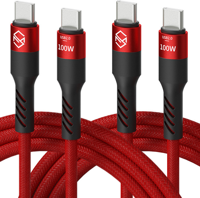 신지모루 C타입-C타입 단선방지 100W PD 초고속충전 케이블, 2m, 레드, 2개