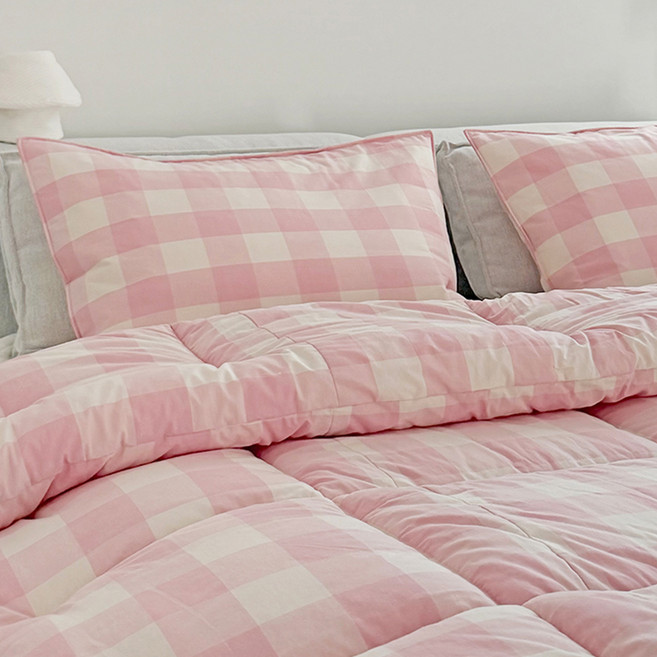 누블 클래식 빅체크 워싱 광목 30수 순면 국내산 베개커버