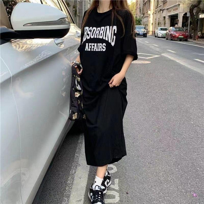 PEONIST 基本款寬鬆長版洋裝 含大尺碼, 黑色