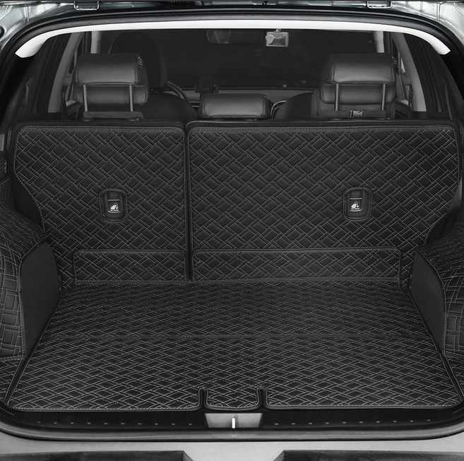 디테일링 우븐블럭 프리미엄 풀커버 트렁크매트 + 킥매트 + 가죽보호제 세트, 블랙 + 블랙, EV9 MV 6인승 3열 수동폴딩