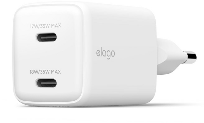엘라고 35W PD PPS 듀얼 C타입 고속 충전 어댑터, 화이트, 1개