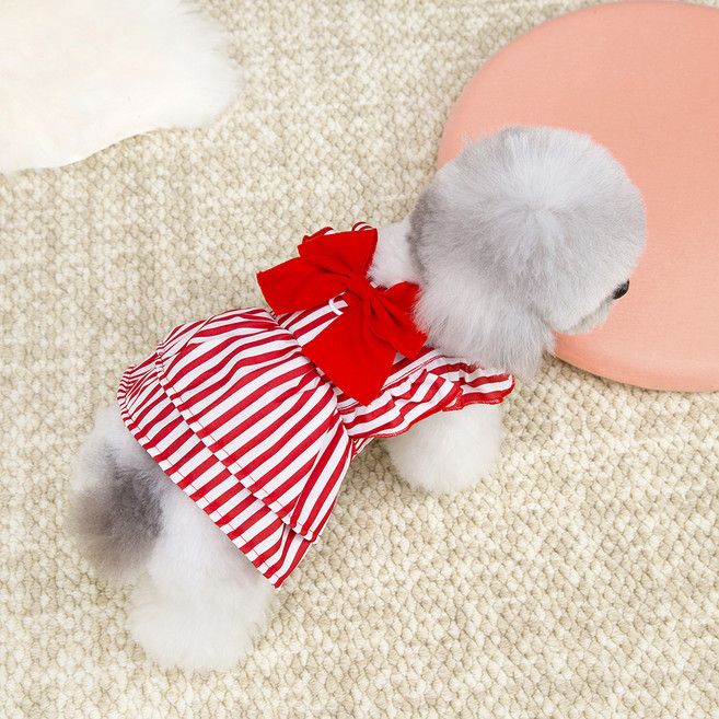 파스텔펫 반려동물 빅리본 스트라이프 원피스, 레드, 1개
