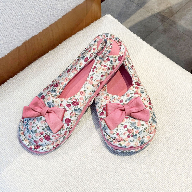 컬러매치 여성용 3중 쿠션 층간 소음방지 미끄럼 방지 실내 덧신 러블리본