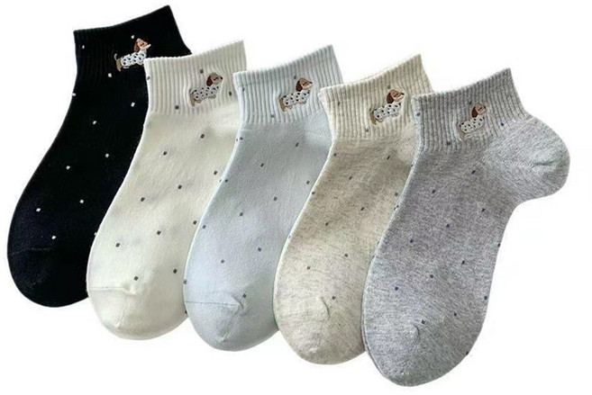 여성용 몽글 퍼피 도트 발목 양말 5족 세트 AW18