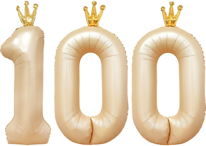 조이파티 생일파티 왕관 숫자 풍선 대형 93cm 100, 라떼, 1개