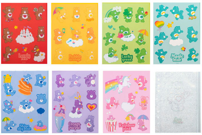 케어베어 리무버 스티커 7종 + 지퍼백 세트, 혼합색상, 1개