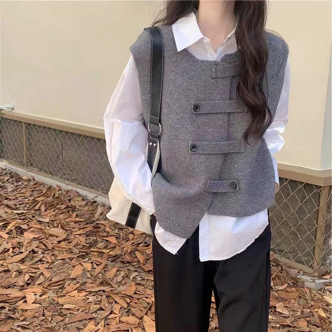 PEONIST 基本款簡約鈕扣亮點背心