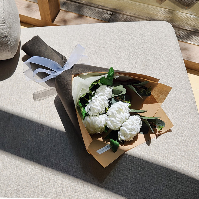 아스파시아 순백 국화 감사 부케 성묘꽃다발, 화이트, 1개