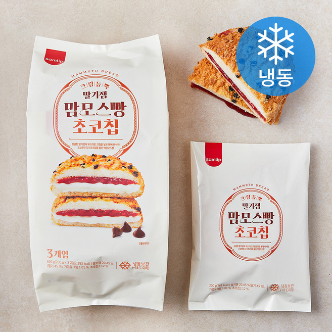 삼립 딸기잼 맘모스빵 초코칩 (냉동), 200g, 3개입, 1개