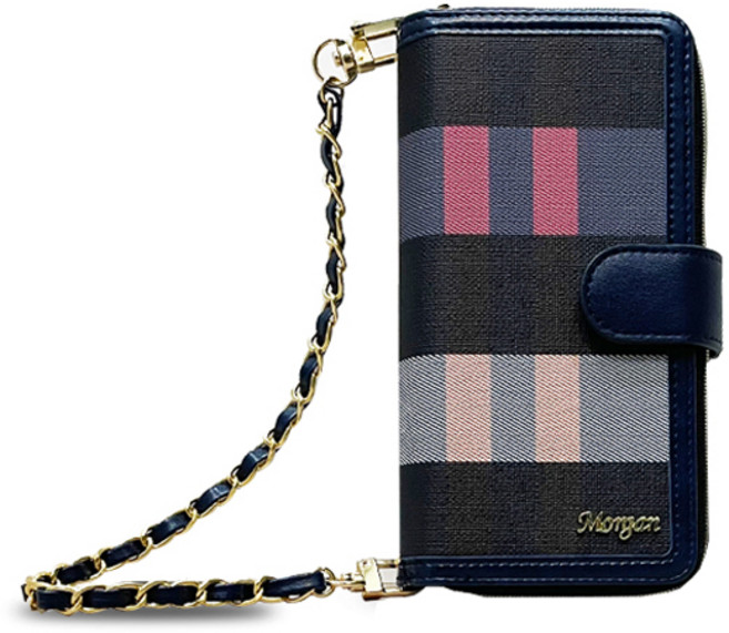 모건 체크 지퍼 지갑 다이어리 휴대폰 케이스 + 스트랩