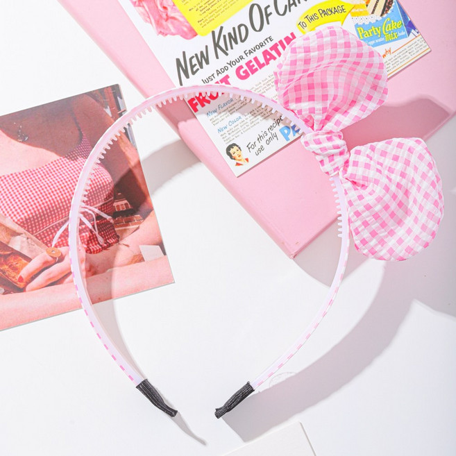 아기코끼리 체크 리본 머리띠